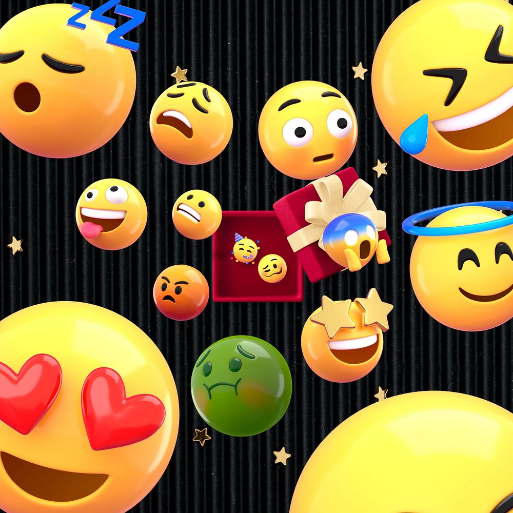 3D emoticons bursting out of a box, editable design