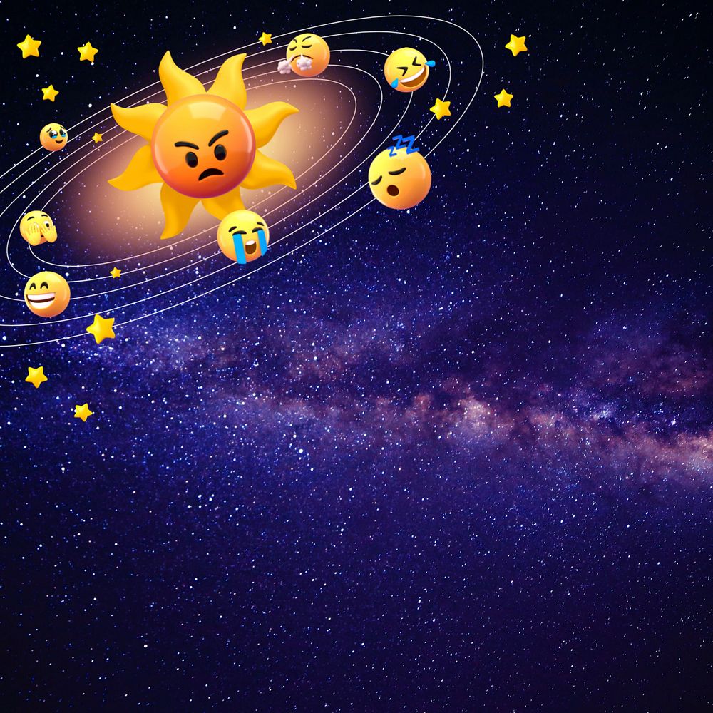 Galaxy emoticons background, solar system, editable design