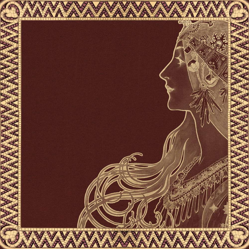 Alphonse Mucha's Zodiac background, vintage woman frame, remixed by rawpixel, editable design