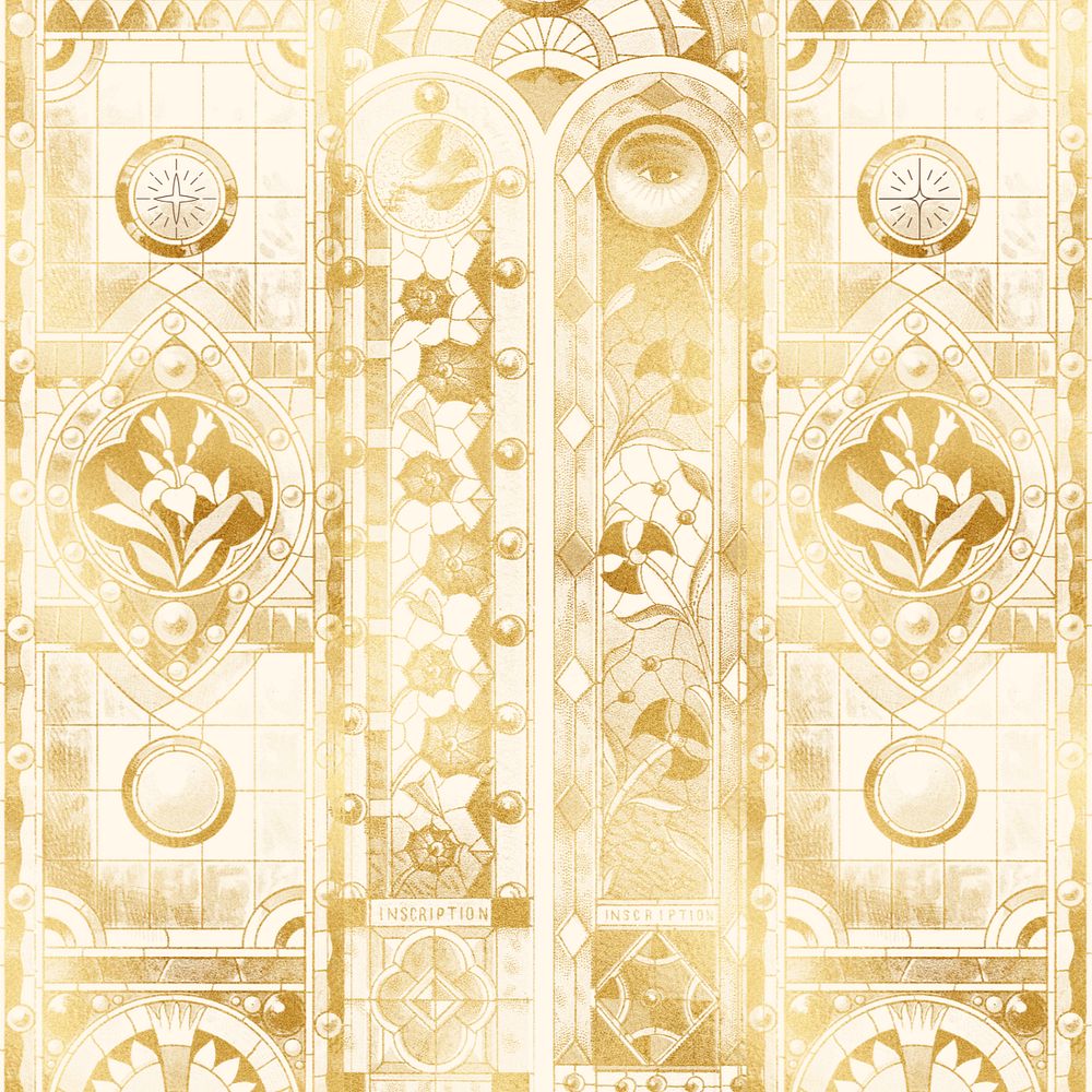 Gold church's stained glass background, editable Art Nouveau design, remixed by rawpixel