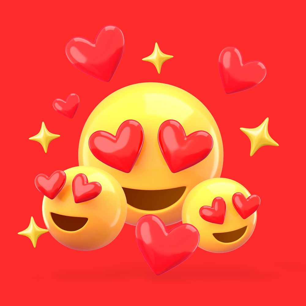 Heart-eyes emoticons, 3D Valentine's Day graphic, editable design