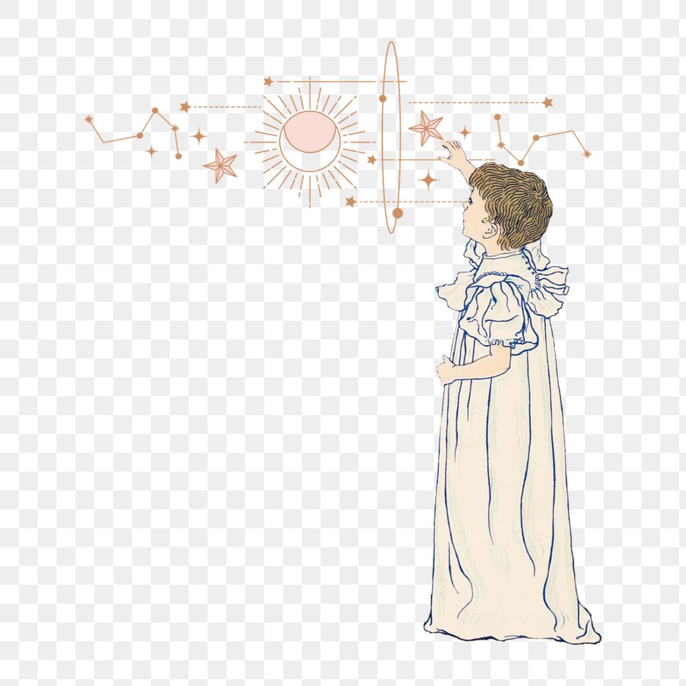 Little girl in nightgown clipart, editable Art Nouveau character element