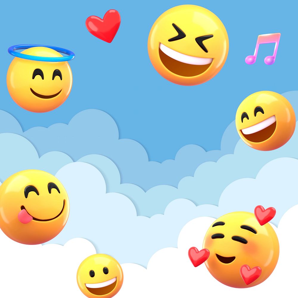 3D heaven emoticons background, cute blue sky, editable design