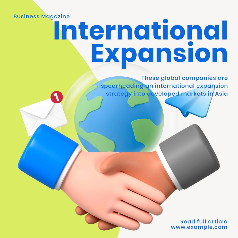 International expansion Facebook ad template, editable text & design