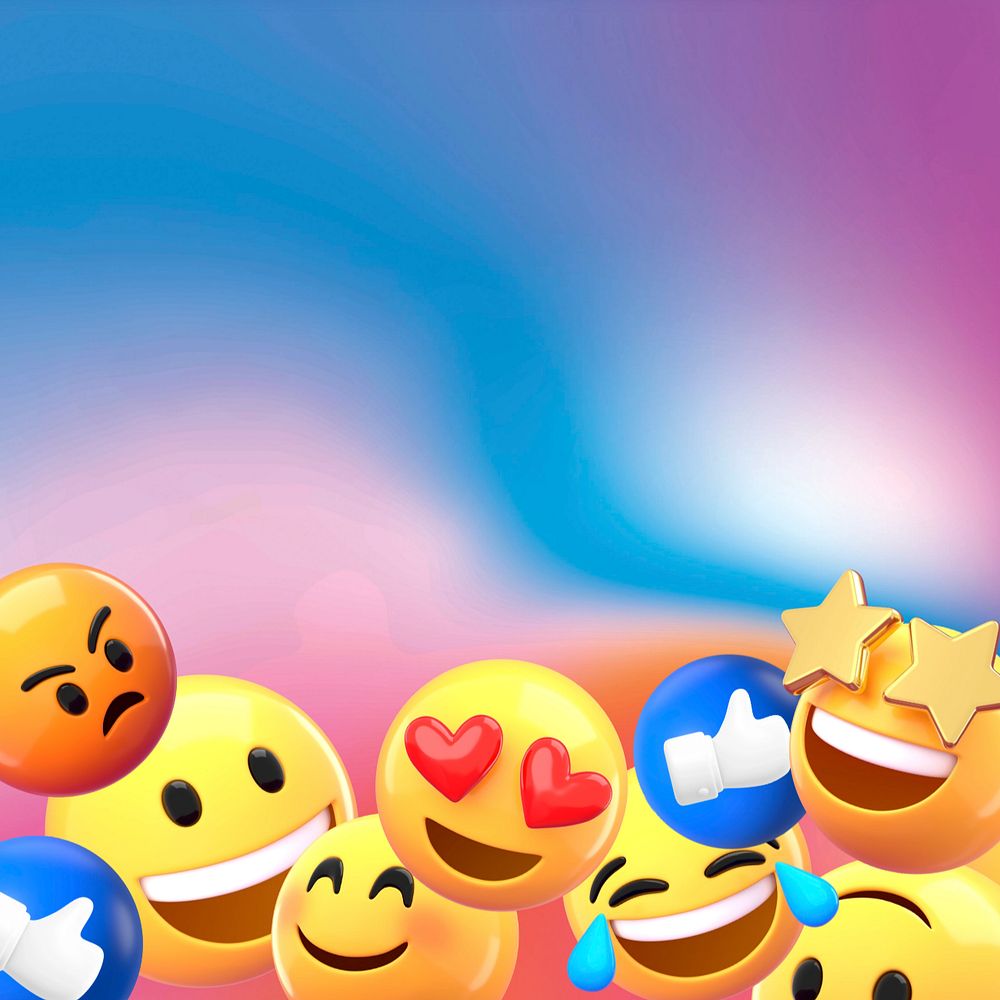 Aesthetic gradient holographic background, 3D emoticons border, editable design