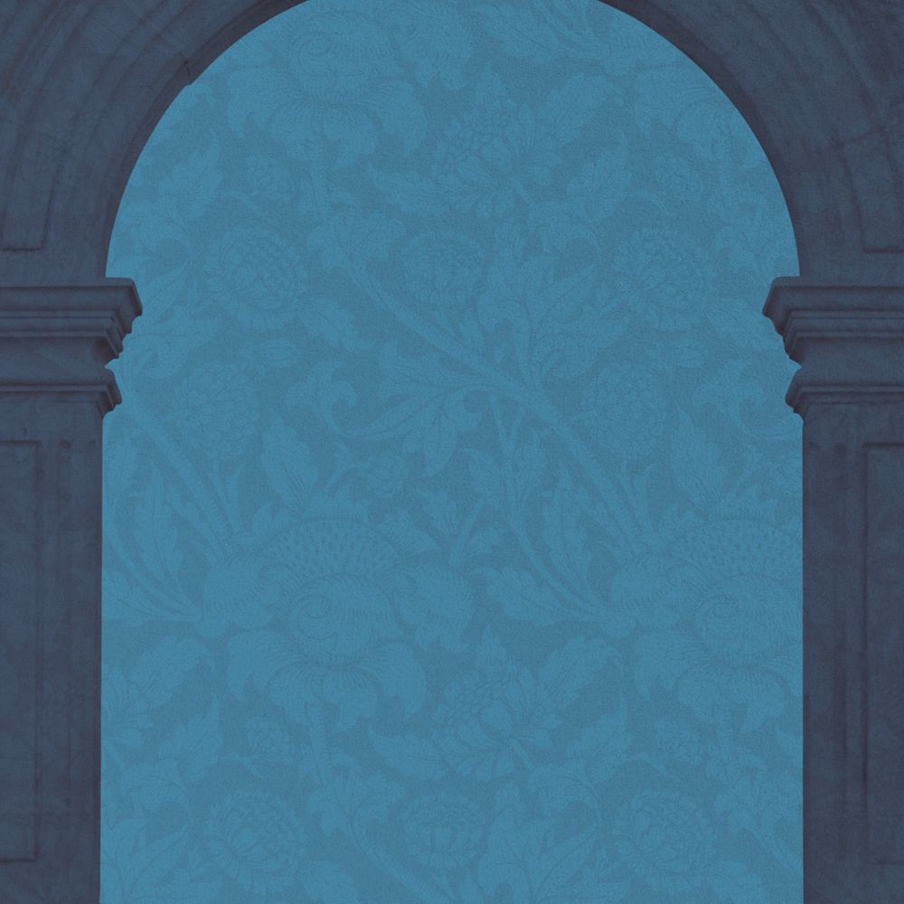 Editable blue pillar border background, William Morris' flower pattern, remixed by rawpixel