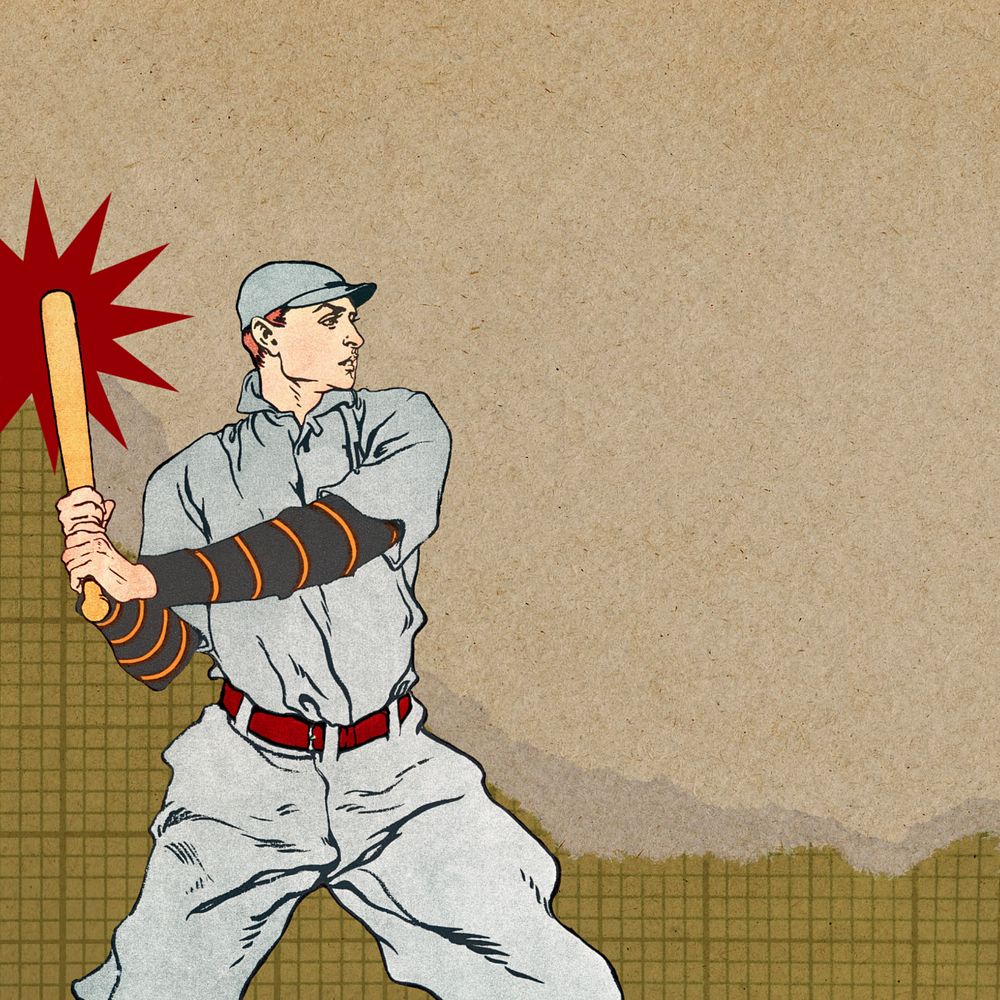 Editable baseball player background, Art Nouveau character element