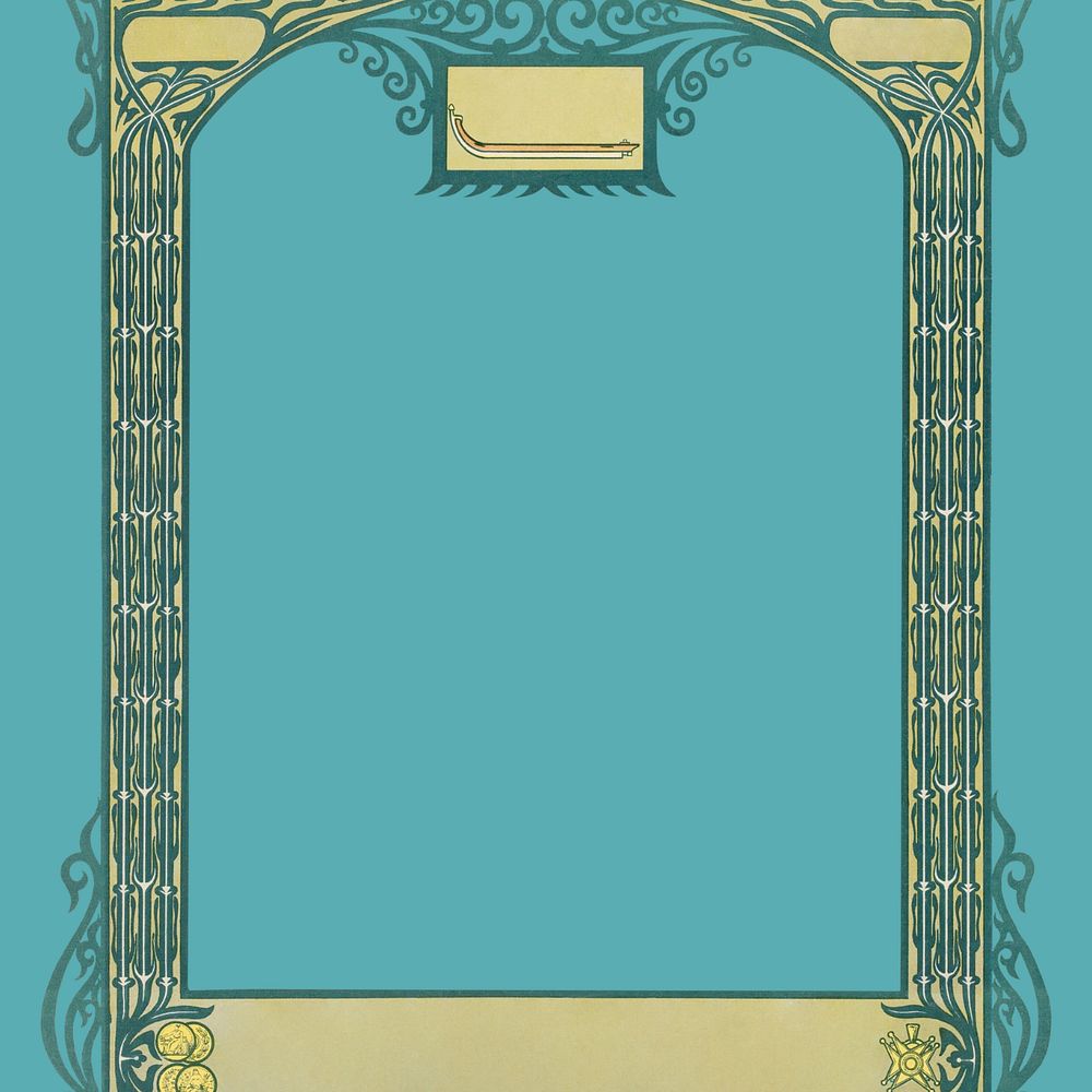 Blue arch pillar background, editable green vintage frame