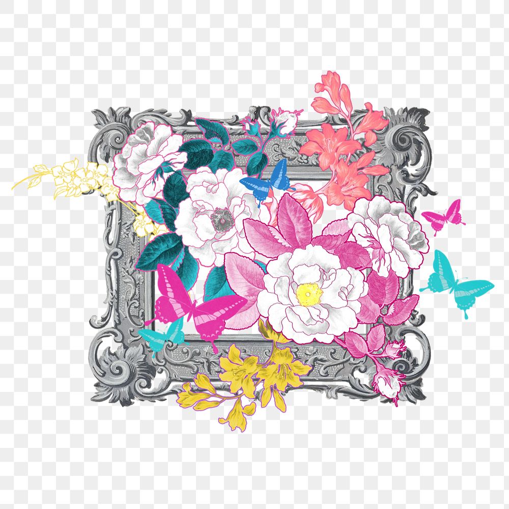 Flower picture frame clipart, editable Art Nouveau element