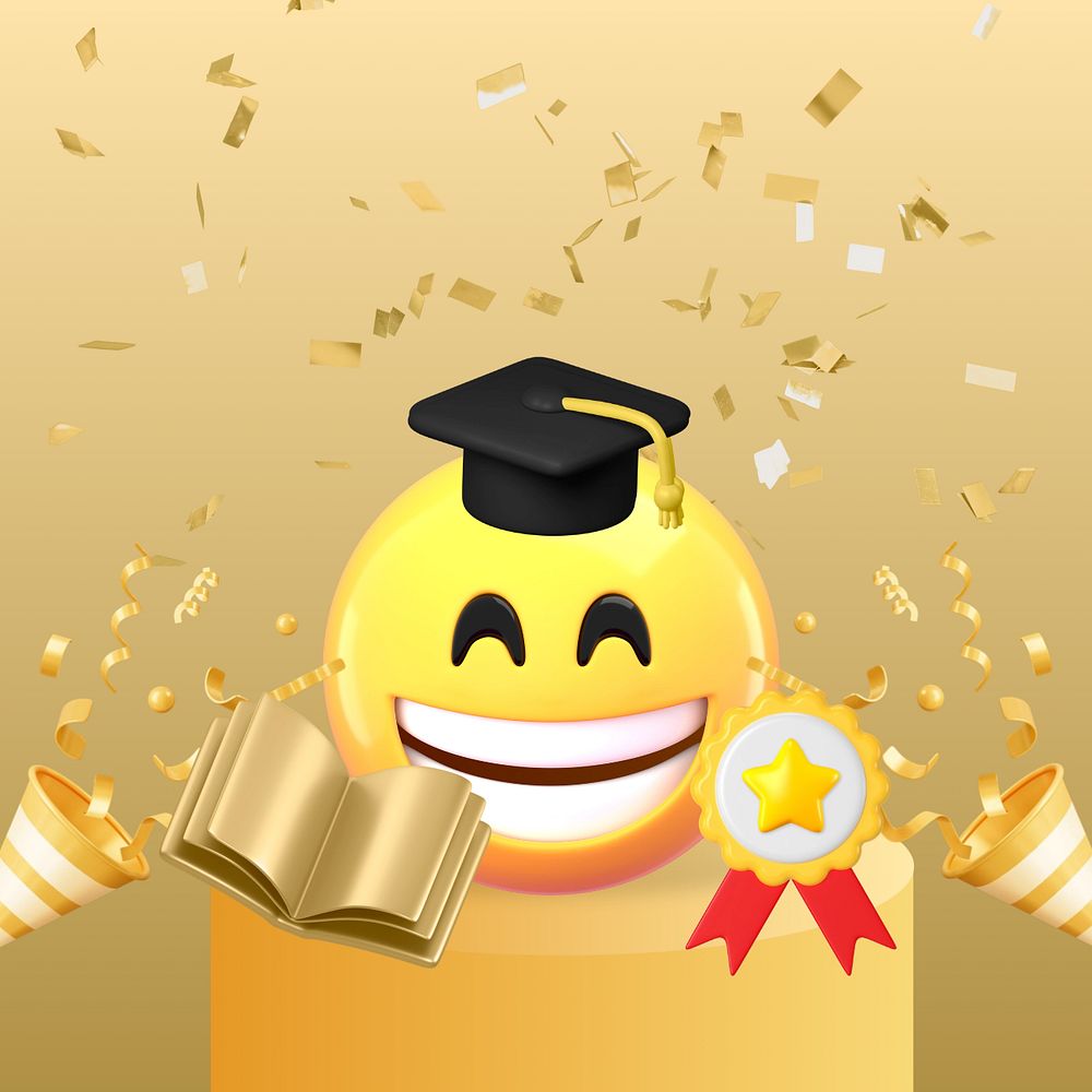 3D graduation emoticon, education illustration, editable design