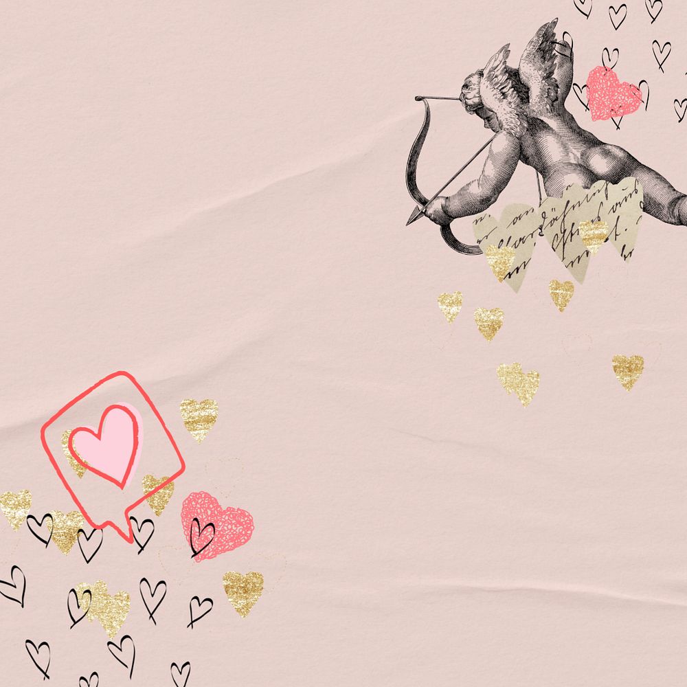 Valentine's Day cupid background, heart doodle border, editable design