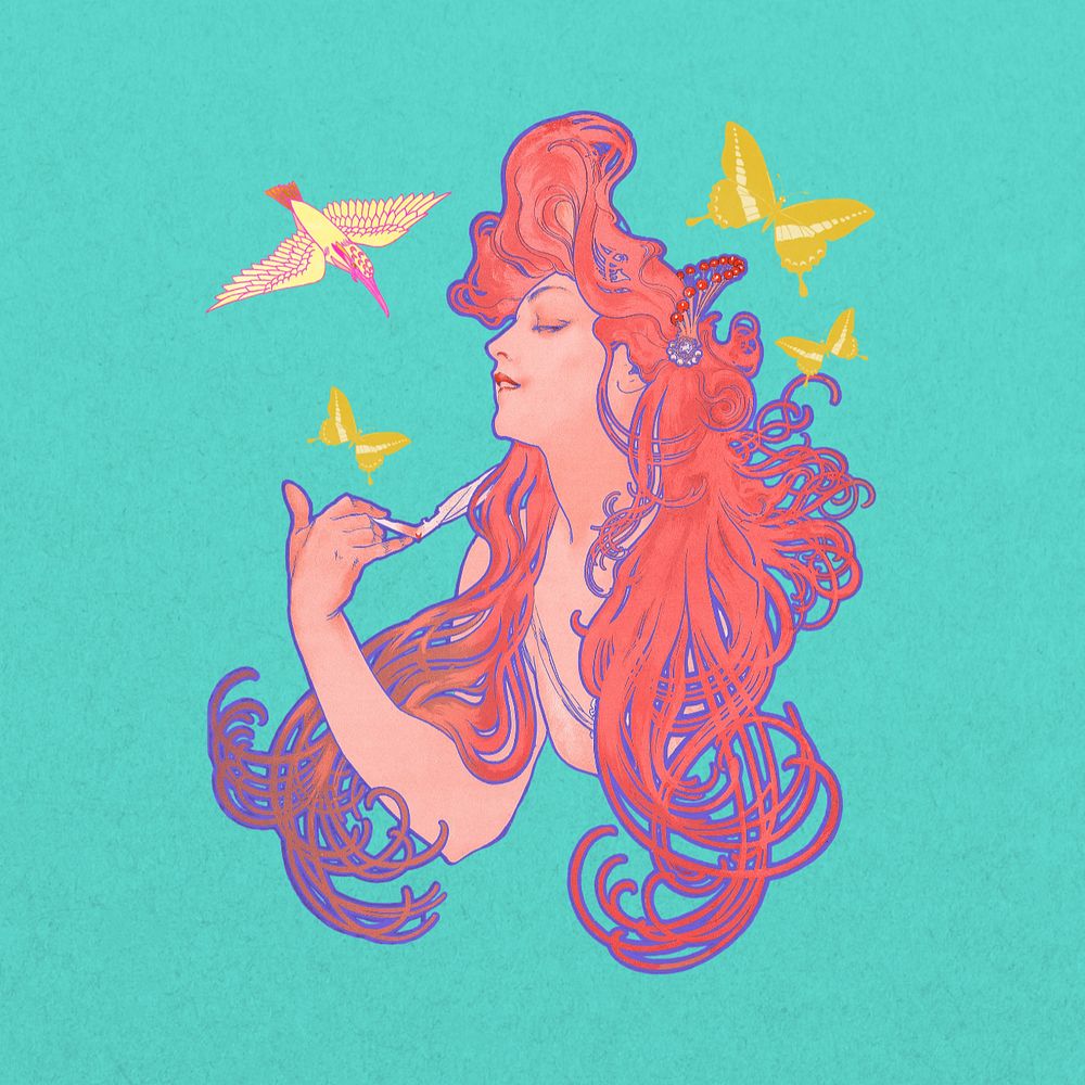 Vintage nature goddess, art nouveau, remixed from the artwork of Alphonse Mucha, editable design