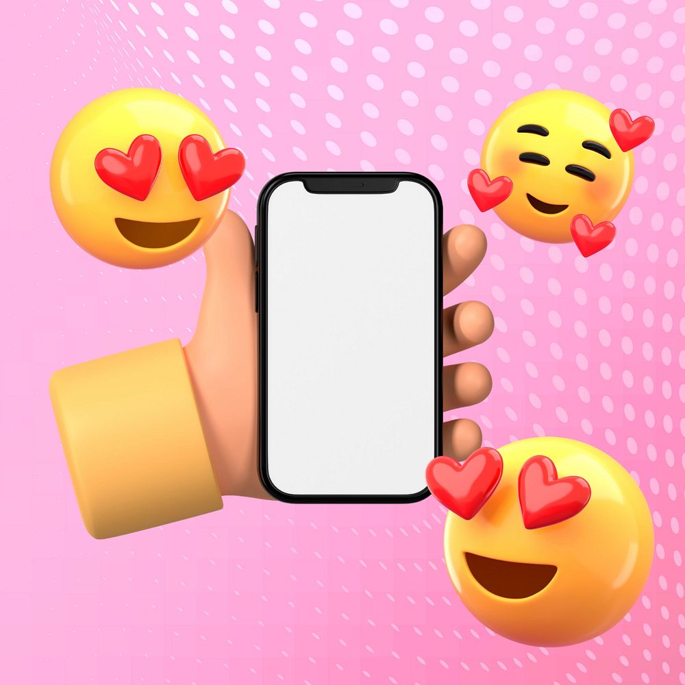 Love messages phone emoticons, 3D rendering graphic, editable design