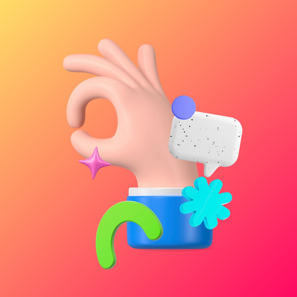 OK hand emoticon illustration, 3D, editable design