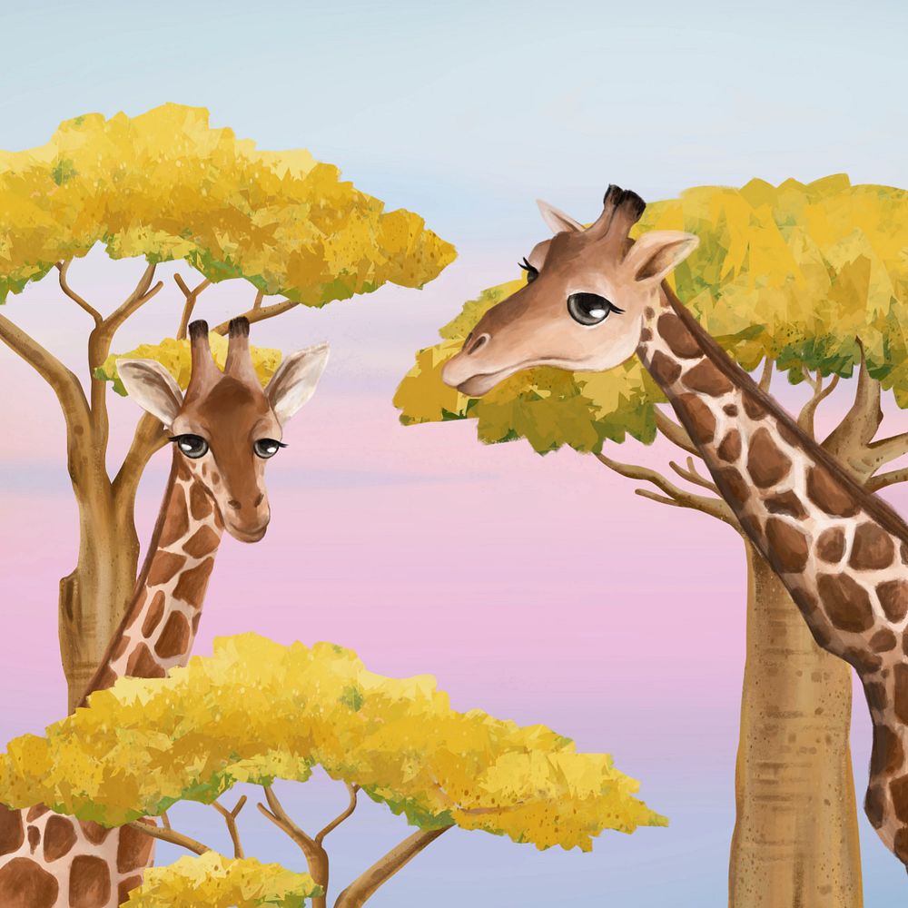 Cute giraffe background, wild animal illustration