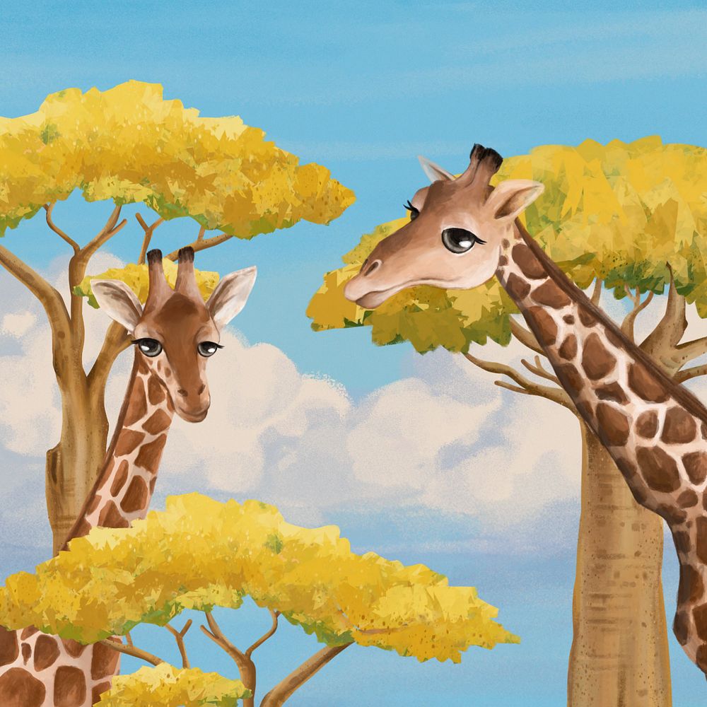 Cute giraffe background, wild animal illustration