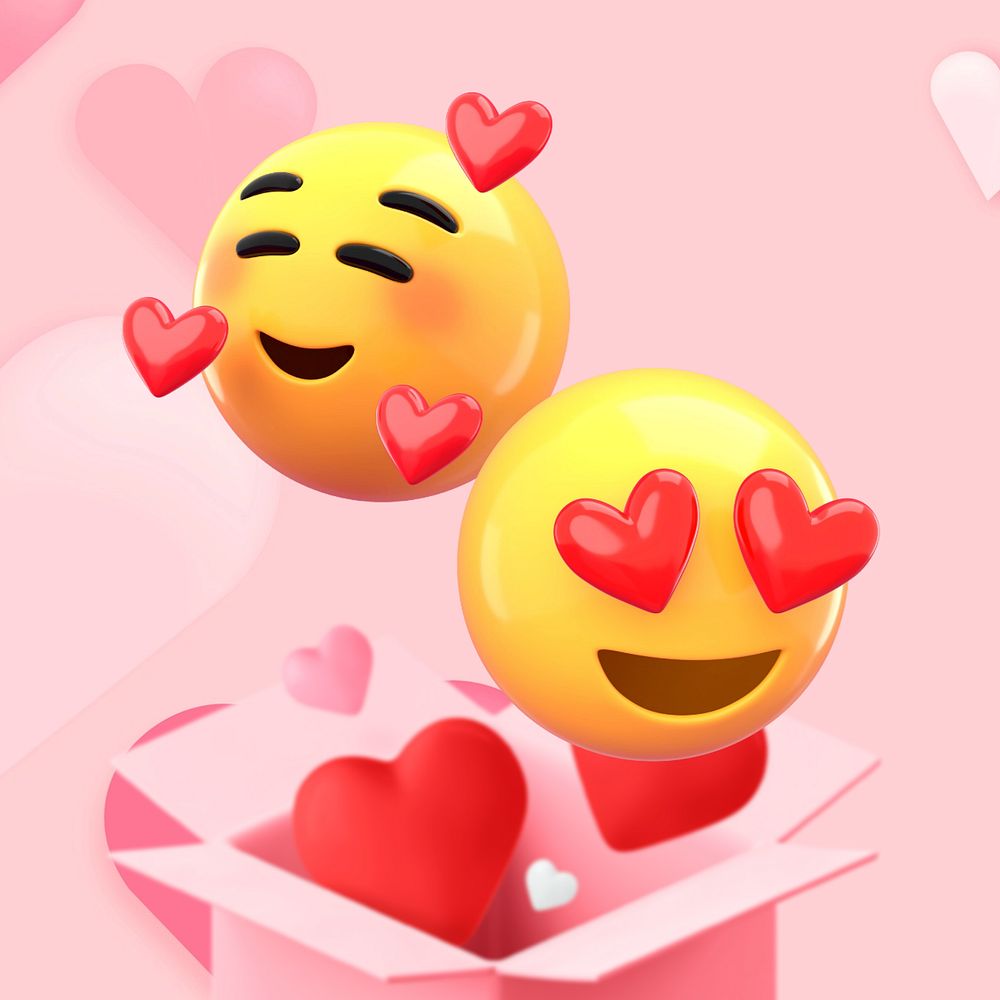 Valentine's gift box, 3D emoticons, editable design