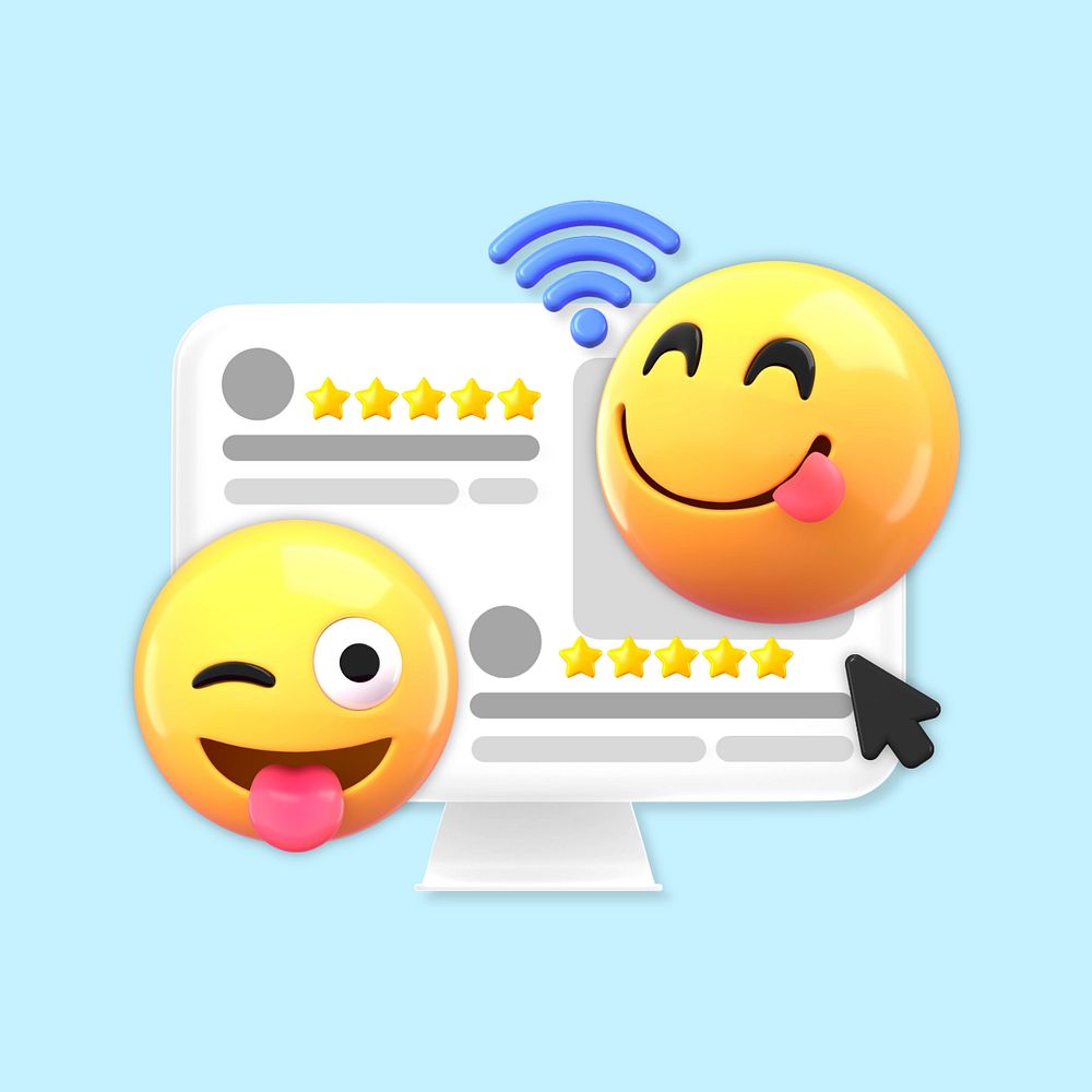 Positive business reviews, 3D emoticons, editable design