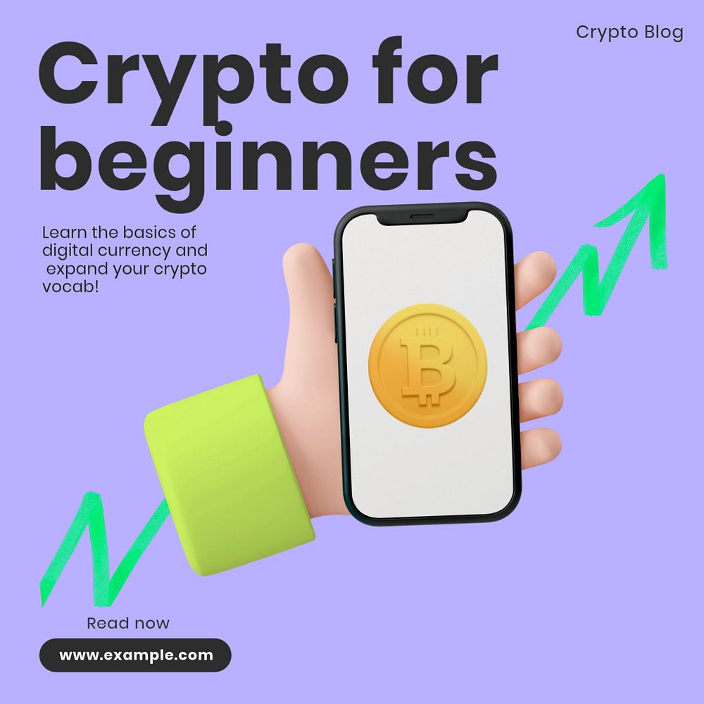 Crypto for beginners Facebook ad template, editable text & design