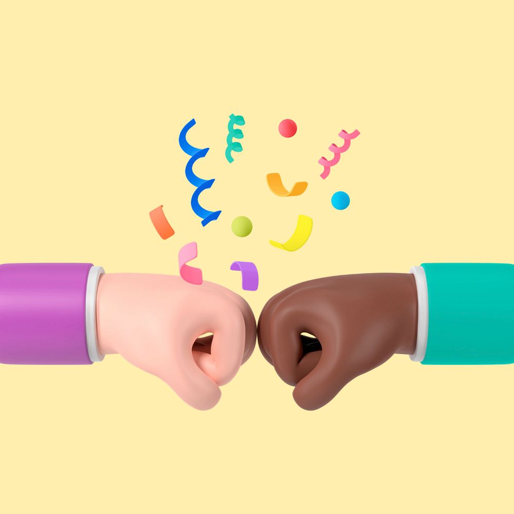 Diverse fist bump, 3D friendship graphics, editable design