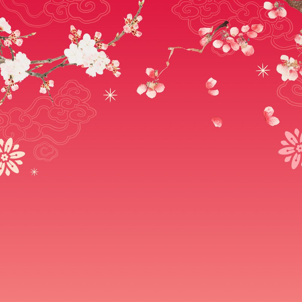 Cherry blossom sunset background, red gradient, editable design