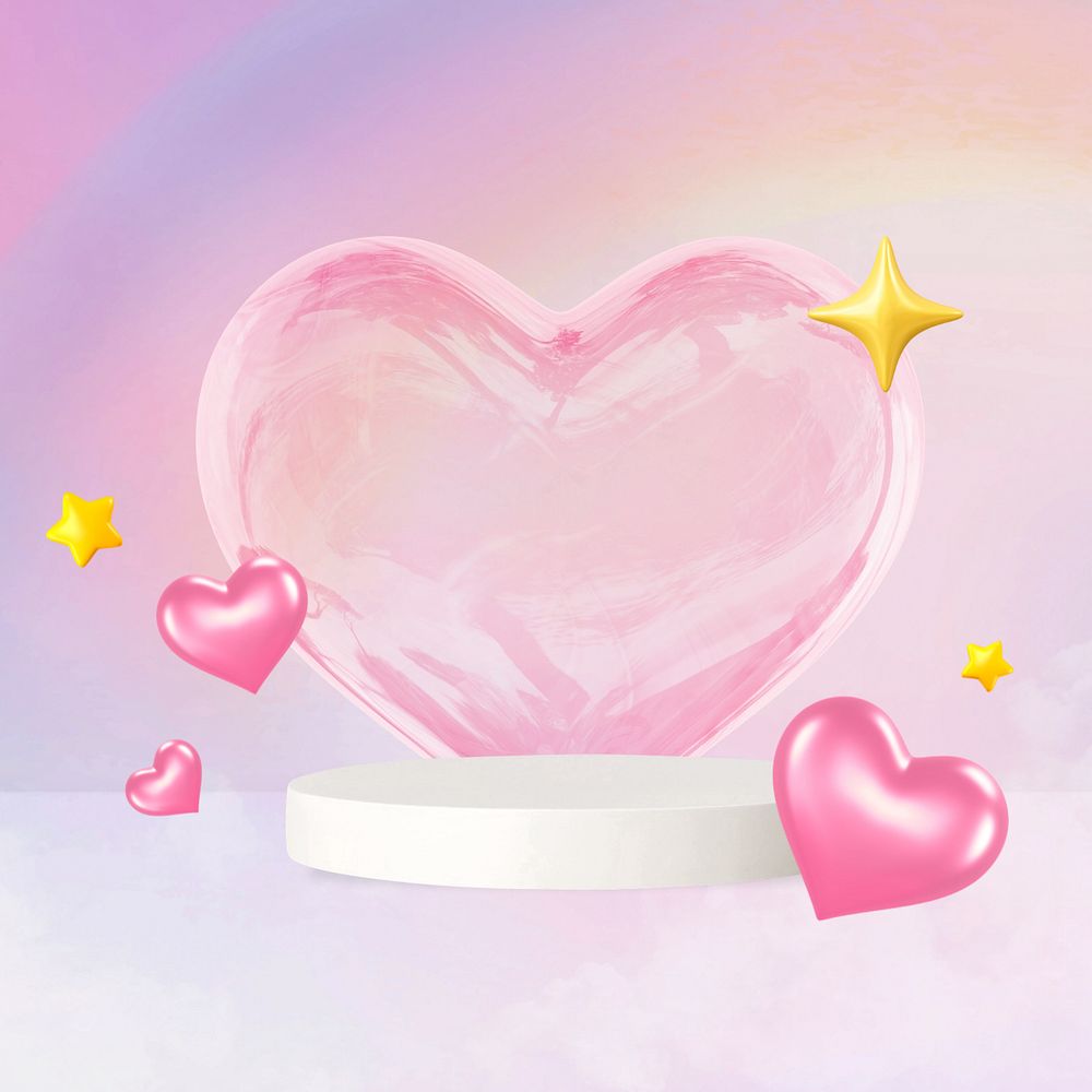 Valentine's product background, 3D heart display, editable design