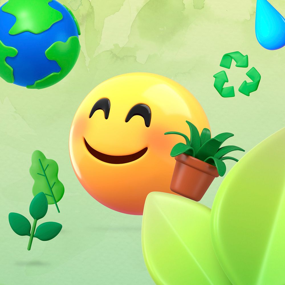 3D environment emoticon, green illustration, editable design