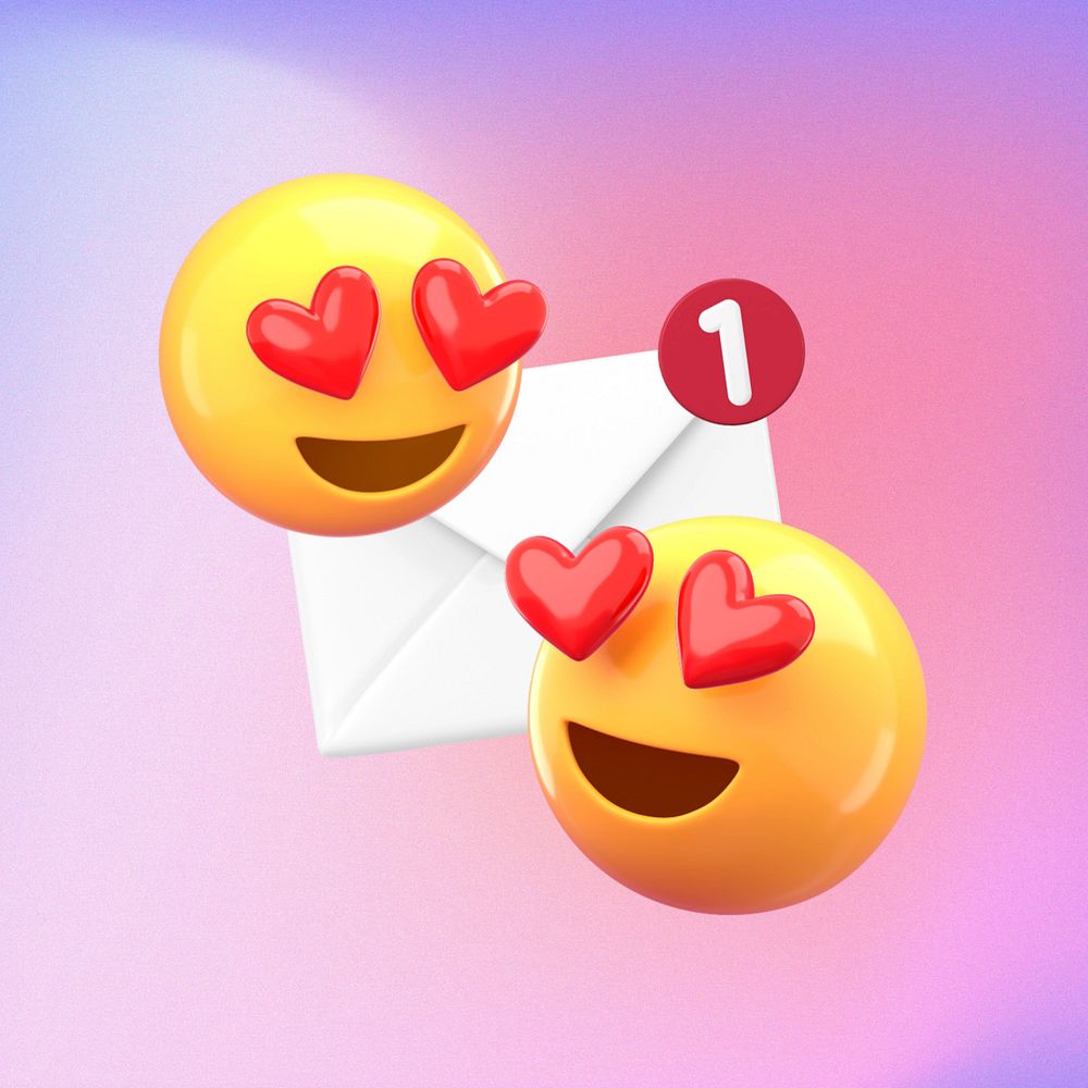 Love messages, 3D emoticons graphic, editable design