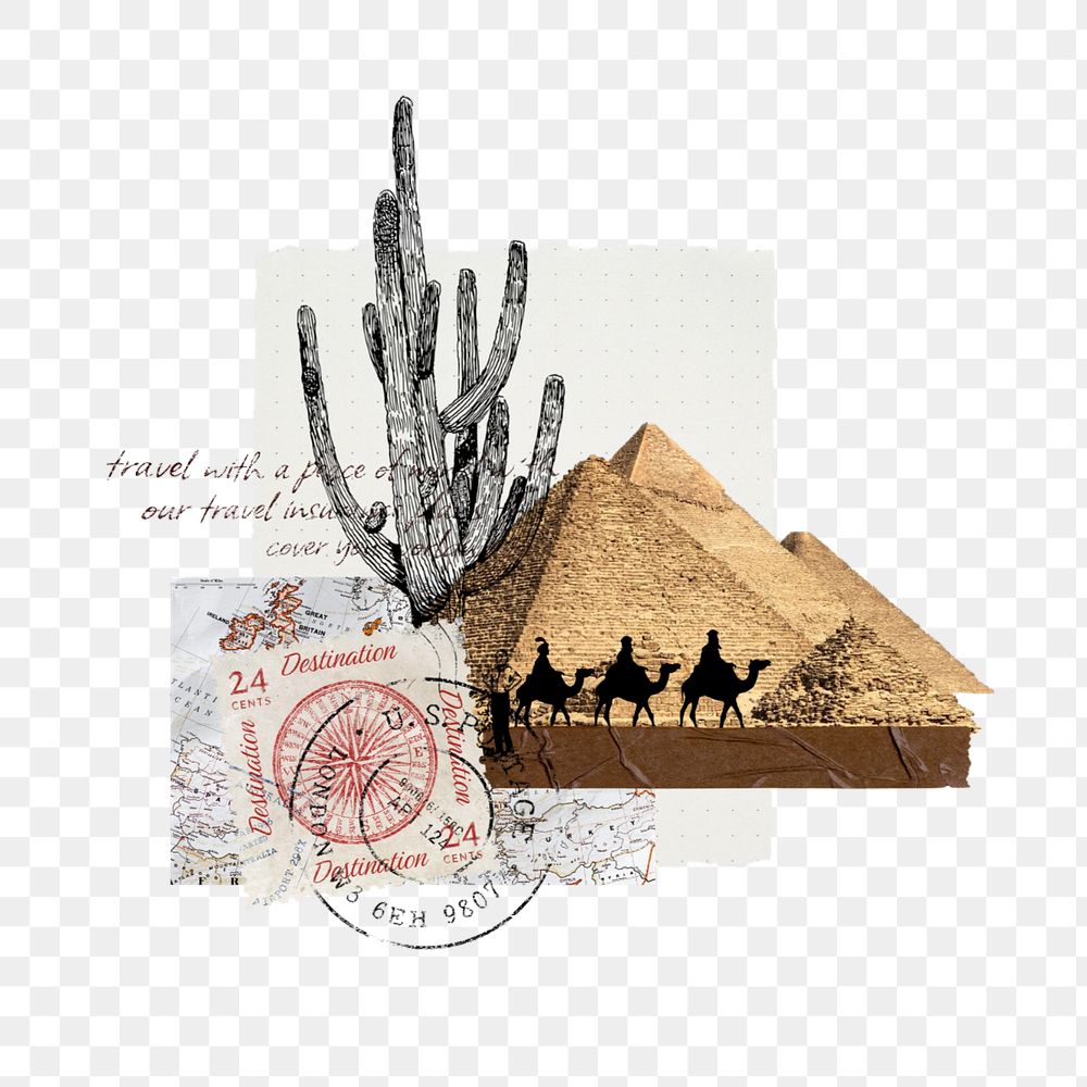 Egyptian pyramid element, editable aesthetic travel collage design