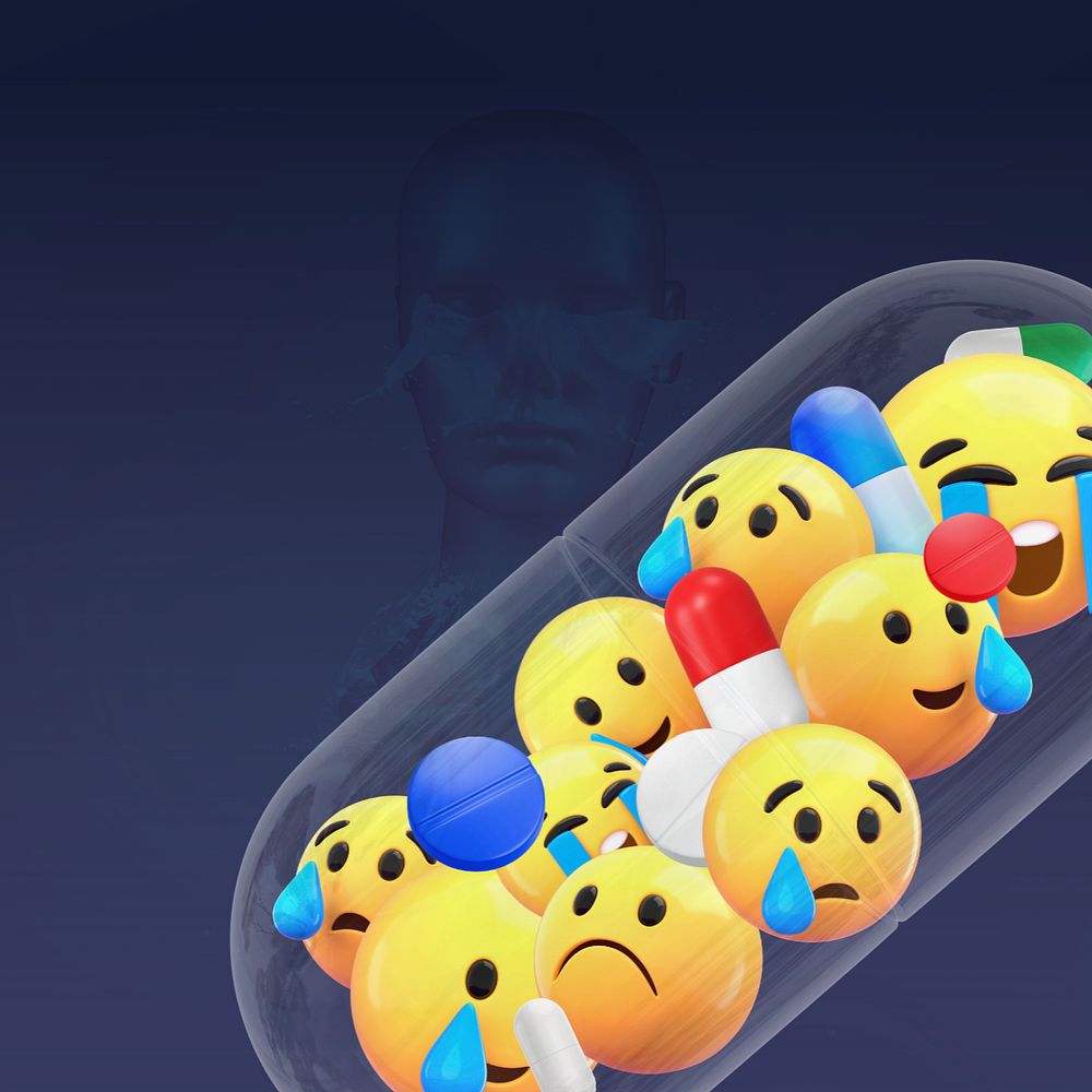 Capsule medicine background, 3D emoticons, editable design