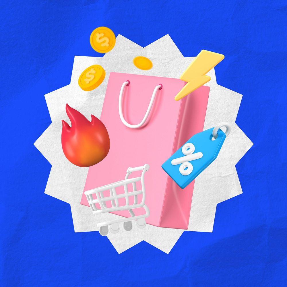 Shopping bag, 3D emoticons, editable design