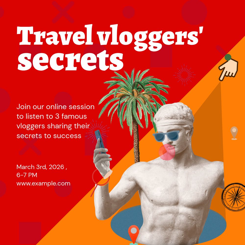 Travel vloggers' secrets Instagram ad template, editable social media post design