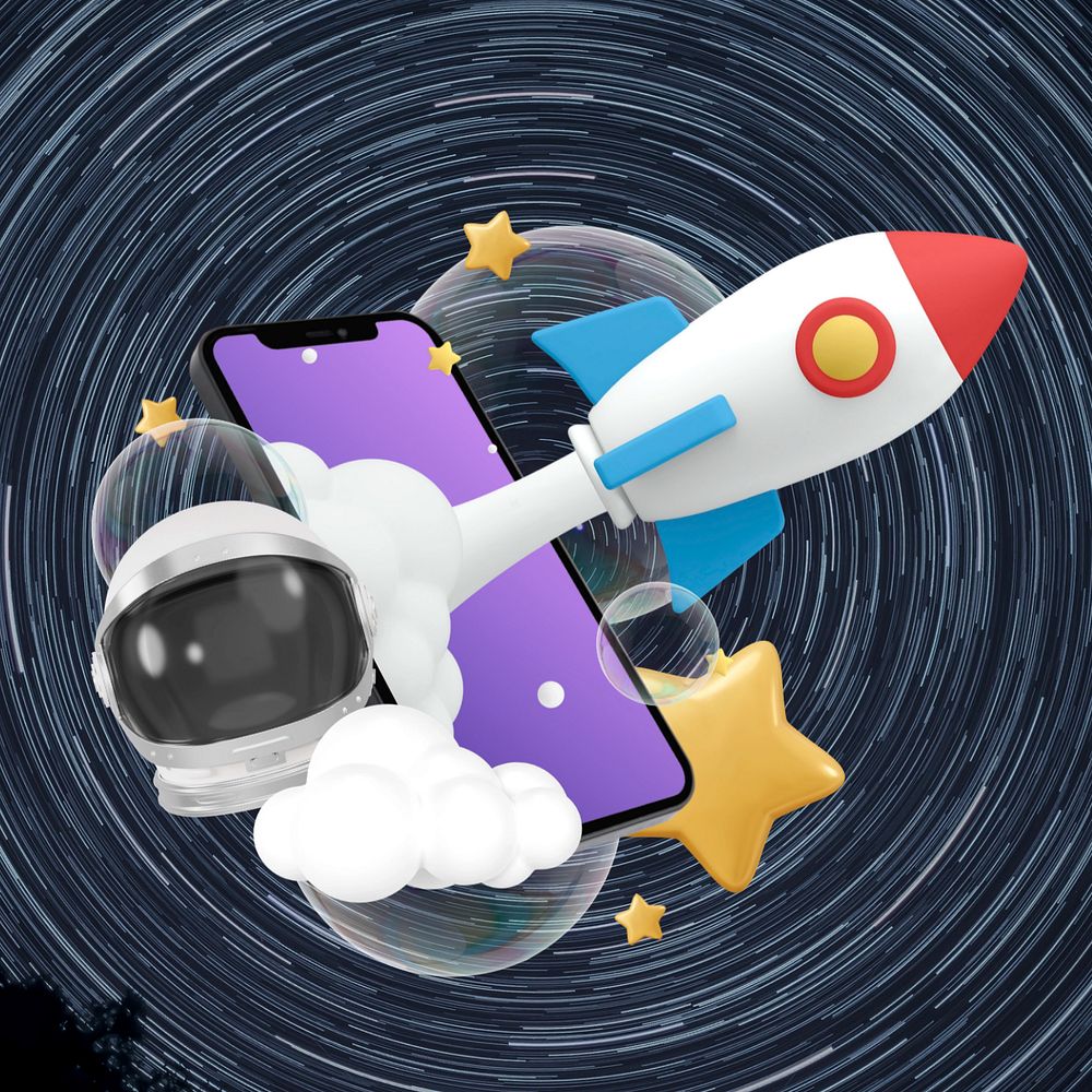 3D emoticons startup rocket illustration, editable design