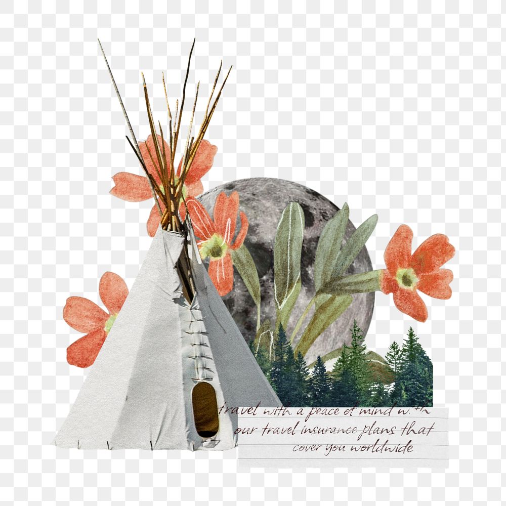 Native American tent element, editable aesthetic travel collage design