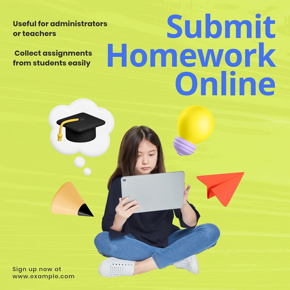 Submit homework online Facebook ad template, editable text & design