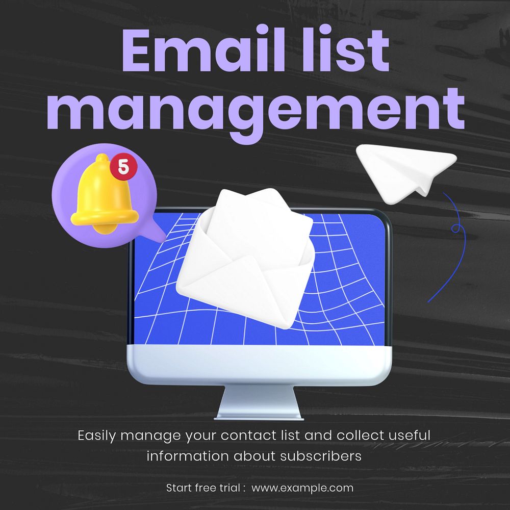 Email list management Facebook ad template, editable text & design