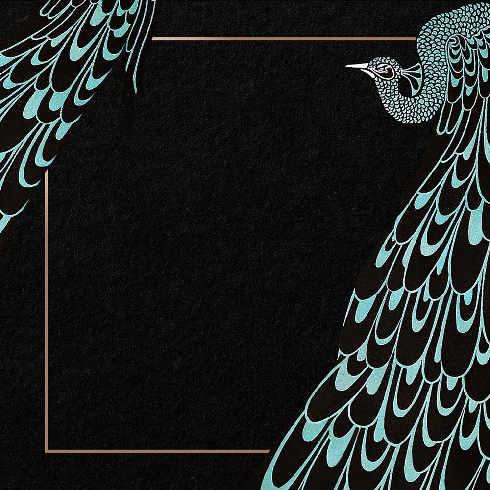 Black background, editable blue peacock border, remixed by rawpixel