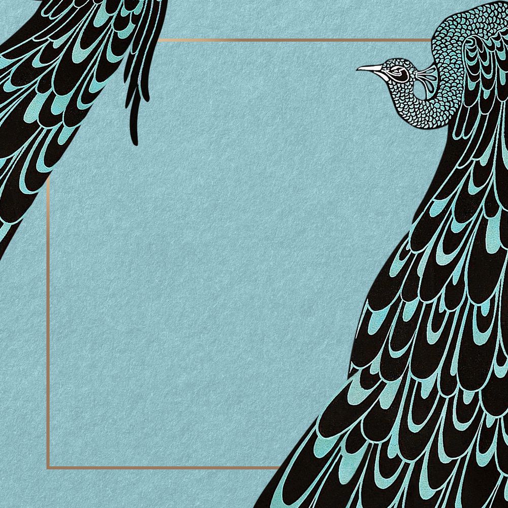 Blue background, editable peacock border illustration, remixed by rawpixel