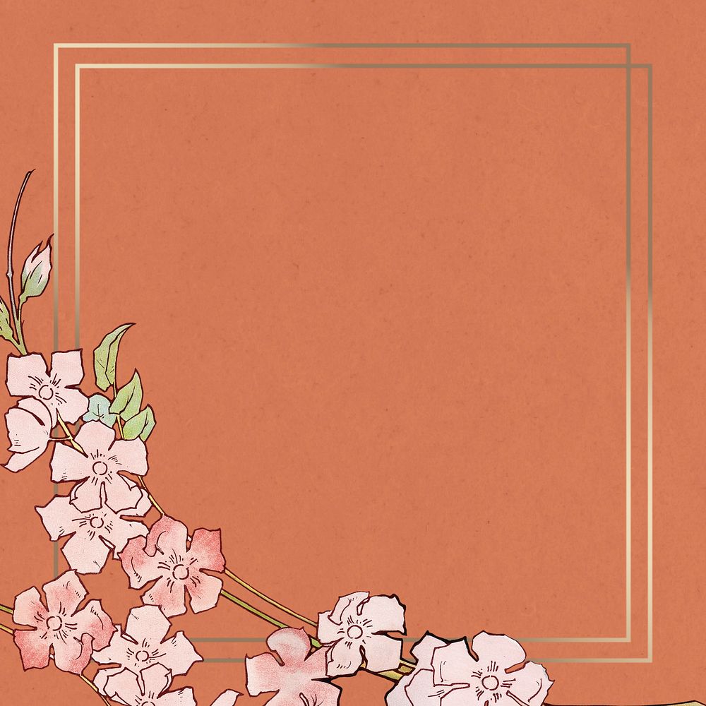 Pink flower frame background, editable orange textured design, remixed by rawpixel