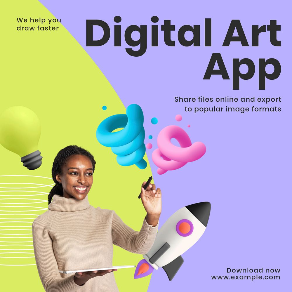 Drawing app Facebook ad template, editable text & design