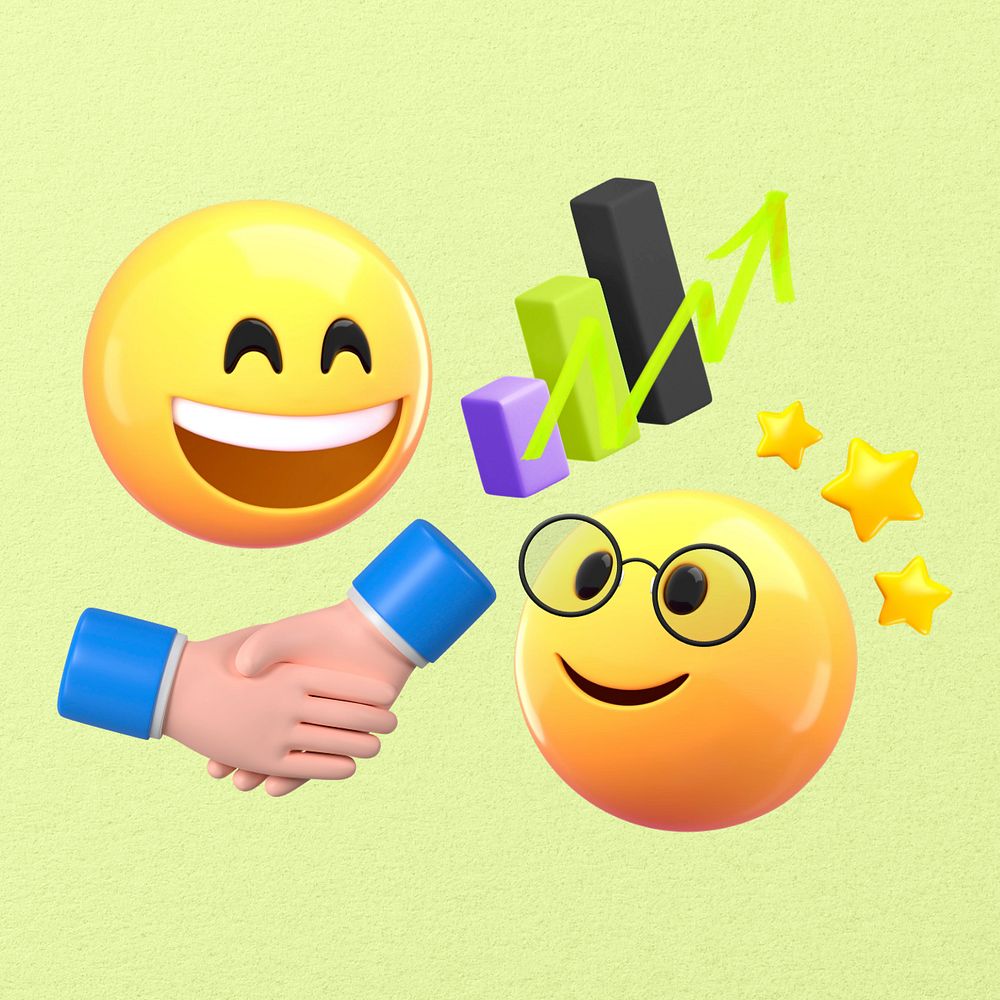 Successful startup business, 3D emoticons, editable design