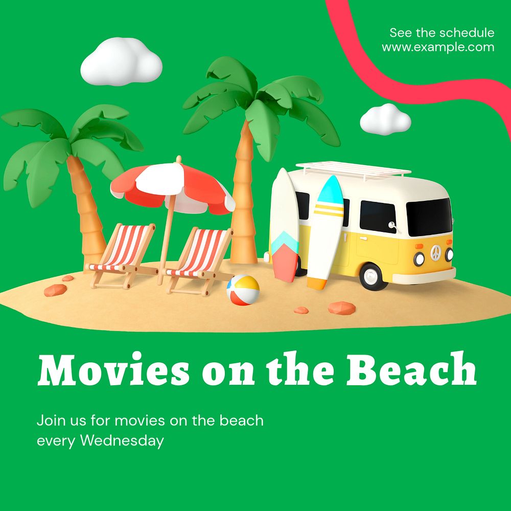 Movies on beach Instagram ad template, editable social media post design