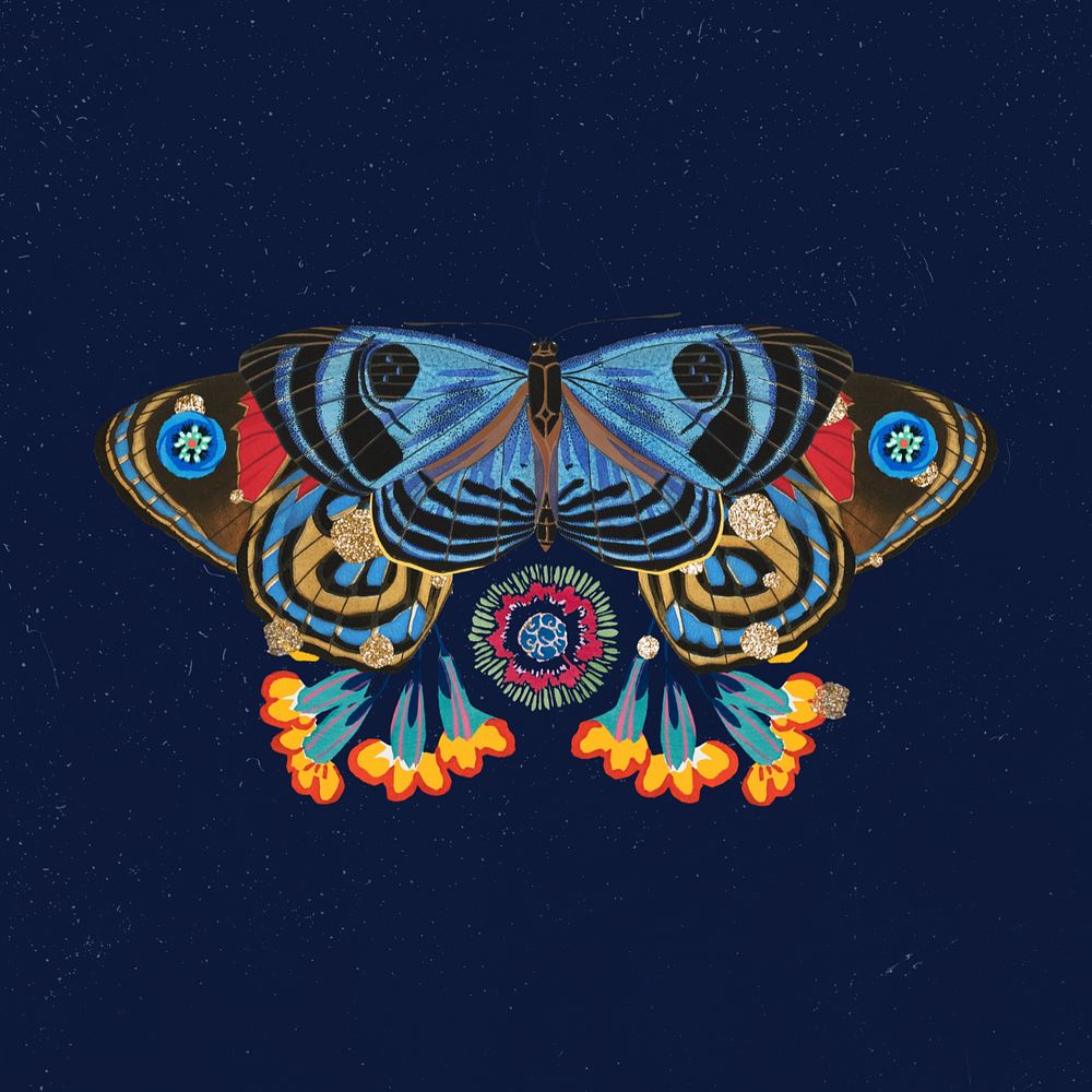 Surreal blue butterfly, editable abstract remix by rawpixel