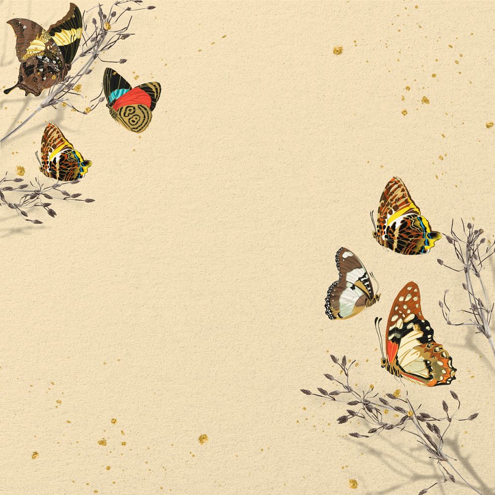 Vintage butterfly beige background, editable Autumn aesthetic