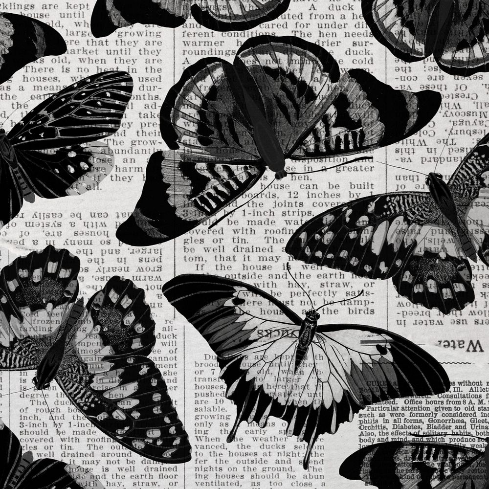 Black butterfly patterned background, editable vintage monotone design, remixed from the artwork of E.A. Séguy