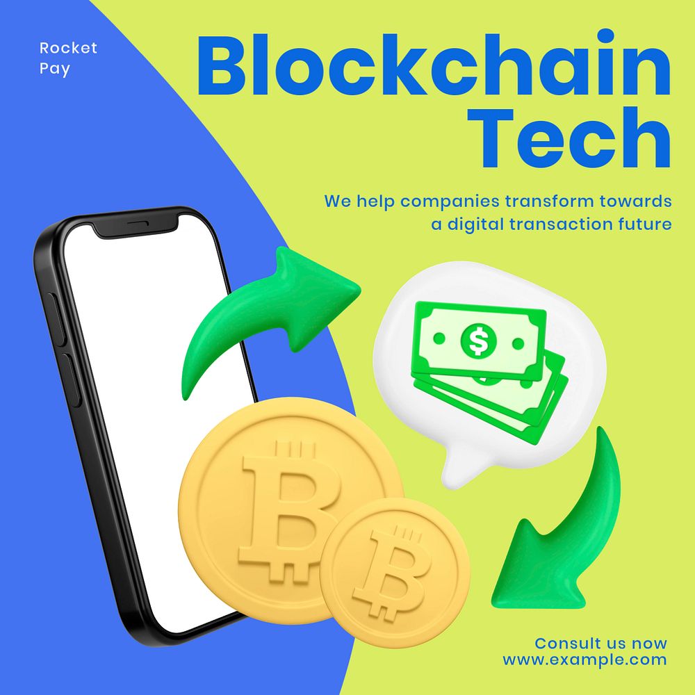 Blockchain technology ads Facebook ad template, editable text & design