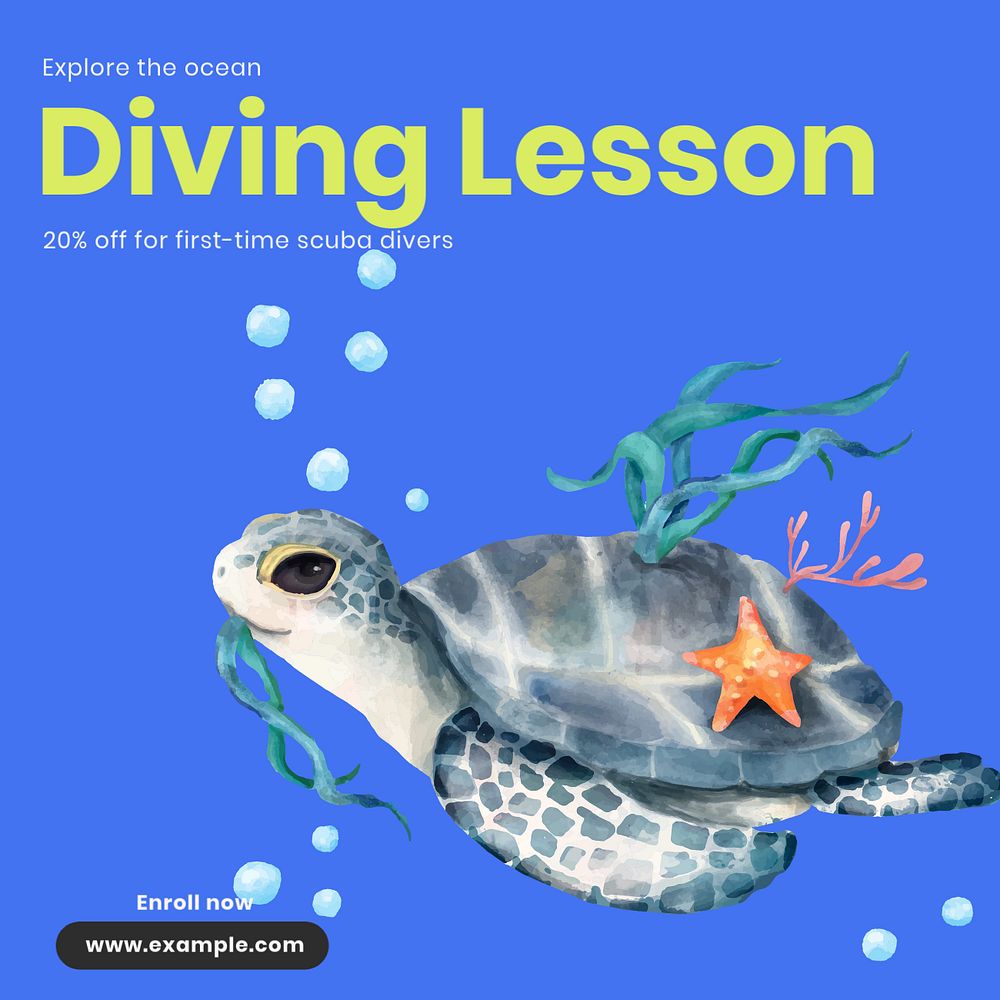Diving school Facebook ad template, editable text & design