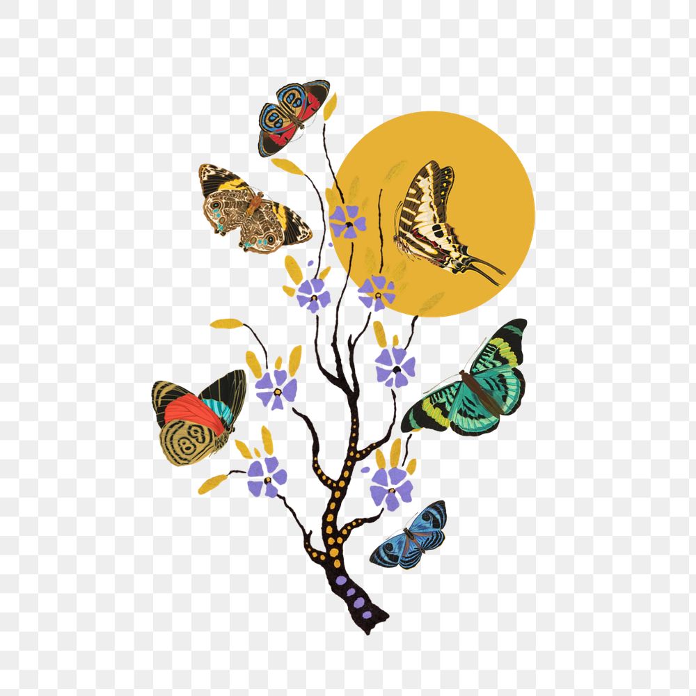 Aesthetic botanical butterfly clipart, editable nature, remixed from the artwork of E.A. Séguy.