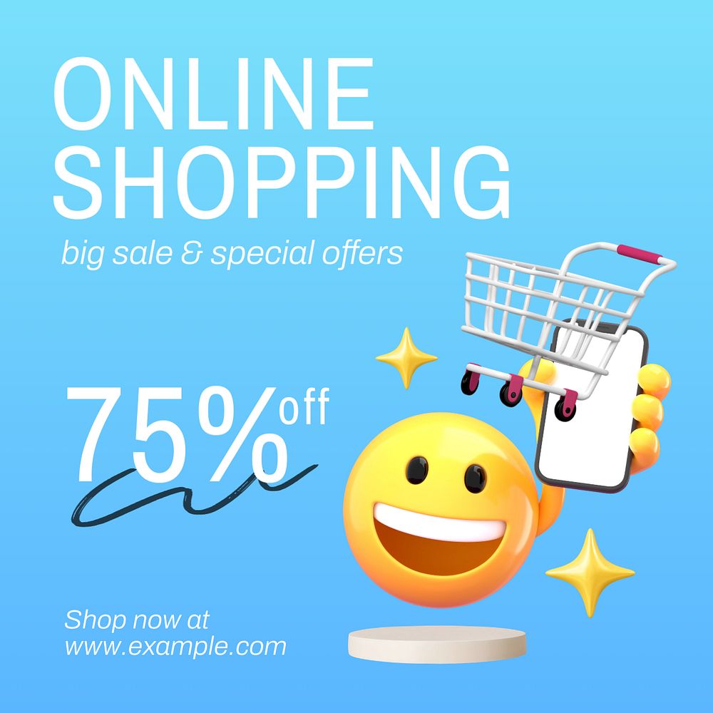 Online shopping Instagram ad template, 3D emoticon illustration