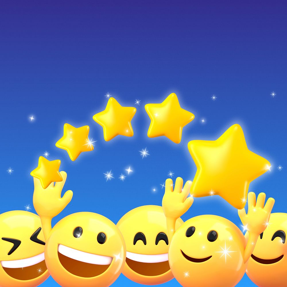 Star ratings blue background, 3D emoji